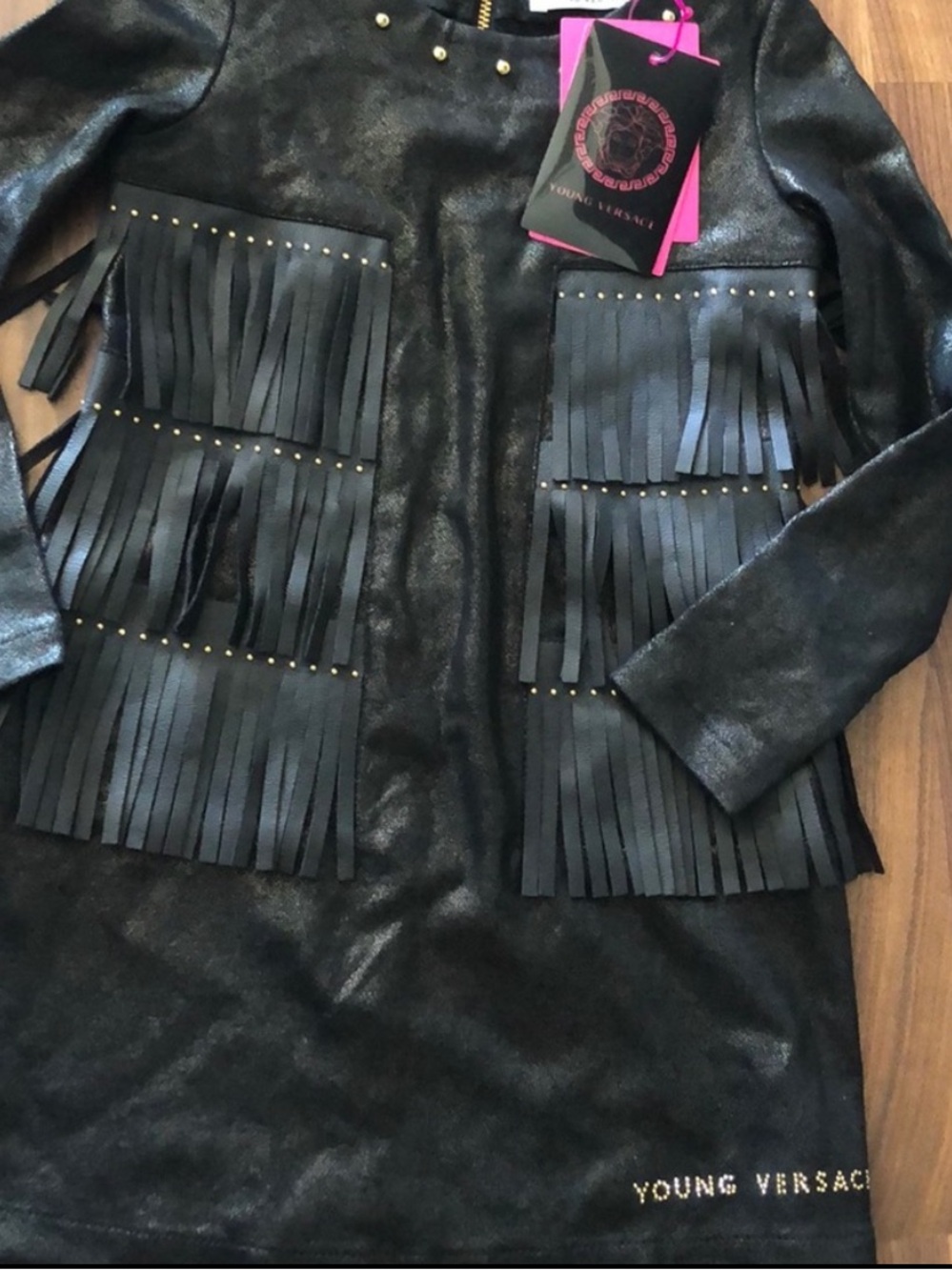 Versace Black Fringe Studded Girls' Dress NWT